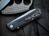 Pro-Tech Oligarch Auto Folder Black Aluminum Body and Blasted Hardware w/ Magnacut Smoky Grey DLC Plain Edge Blade (3.25") DS121