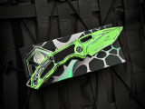 Heretic knives Medusa Auto Folder Toxic Green Cel Shading Cerakote Aluminum Body w/ Magnacut Toxic Green Recurve Plain Edge Blade (3") H012-CS-TX