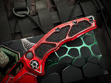 Heretic knives Medusa Auto Folder Red Cel Shading Cerakote Aluminum Body w/ Magnacut Red Recurve Plain Edge Blade (3") H012-CS-RD