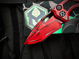 Heretic knives Medusa Auto Folder Red Cel Shading Cerakote Aluminum Body w/ Magnacut Red Recurve Plain Edge Blade (3") H012-CS-RD