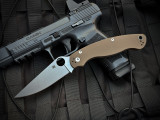 Spyderco Military 2 Brown G10 Scales w/ 15V Stonewashed Plain Edge Blade (4") C36GPBN15V2