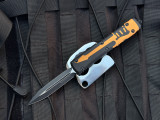 Microtech Ultratech D/E NCKS Exclusive Orange Guitar Motif w/ Tactical Black Plain Edge Blade (3.4") 122-1NCKS S/N 023