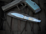 William Henry F35 Lagoon Fixed Blade Polished Damascus Body and Blade w/ Mother of Pearl Inlays