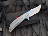 PRE-OWNED Reate Tiger Folder Milled Diamond Pattern Titanium Body w/ M390 Satin Plain Edge Blade (3.5")