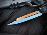 Heretic Knives Custom Nyx D/E Black Abalone Inlaid Black Aluminum Body w/ M390 Mirror Polished Blade (3.75")