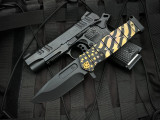 Medford USMC Fighter Flipper Black PVD and Bronzed "Ghosted American Flag" Motif w/ S45VN Black PVD Plain Edge Blade (4.25")