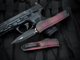 Microtech Cypher II D/E Red X-51 Aluminum Body w/ M390MK Plain Edge Blade (3.55") 1242-1RDX51S