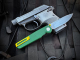 Tactile Knife Co Rockwall Folder Fairway Pattern Green and Yellow Titanium Body w/ Magnacut Tumbled Plain Edge Blade (2.84") 20-RT-MCFW-TTFW
