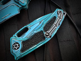 Heretic knives Medusa Auto Folder Turquoise Cel Shading Cerakote Aluminum Body w/ Magnacut Turquoise Recurve Plain Edge Blade (3") H012-CS-TQ