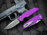 Pro-Tech TR-3 Integrity Button Lock Folder Relic Textured Purple Aluminum Body w/ S35VN Stonewashed Plain Edge Blade (3.5") INT105-PURPLE