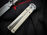 Terrain 365 Bali XL Butterfly Knife Titanium and Ivory Micarta Handles w/ Terravantium Bead Blast Plain Edge Blade (3.75")