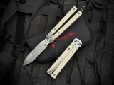 Terrain 365 Bali XL Butterfly Knife Titanium and Ivory Micarta Handles w/ Terravantium Bead Blast Plain Edge Blade (3.75")