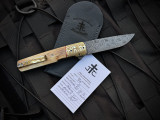 Jason Clark Custom Model 49 Folder Mammoth Ivory Inlaid Titanium Body and Mokume Bolster w/ Chad Nichols Rain Drop Damascus Blade (3.4")