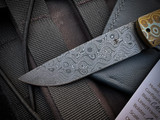 Jason Clark Custom Model 49 Folder Mammoth Ivory Inlaid Titanium Body and Mokume Bolster w/ Chad Nichols Rain Drop Damascus Blade (3.4")
