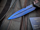 Marfione Select Glykon Bayonet Black Hefted Alloy and Rose Gold PVD and Blue Titanium Accents w/ Blued BakerForge Coppermai Damascus Plain Edge Blade (3.75") 184-16MS2
