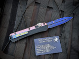 Marfione Select Glykon Bayonet Black Hefted Alloy and Rose Gold PVD and Blue Titanium Accents w/ Blued BakerForge Coppermai Damascus Plain Edge Blade (3.75") 184-16MS2