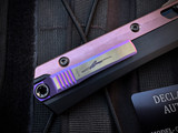 Marfione Select Glykon Bayonet Black Hefted Alloy and Rose Gold PVD and Purple Titanium Accents w/ Blued BakerForge Coppermai Damascus Plain Edge Blade (3.75") 184-16MS3