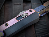 Marfione Select Glykon Bayonet Black Hefted Alloy and Rose Gold PVD and Purple Titanium Accents w/ Blued BakerForge Coppermai Damascus Plain Edge Blade (3.75") 184-16MS3
