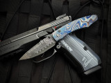 William Henry B12 Baja Folder Laser Engraved Titanium Body w/ WH Wave Damascus Spearpoint Blade (3") S/N 12/25