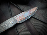 William Henry B12 Copper Curl Folder Wooly Mammoth Inlaid "T-Rex" Damascus Body w/ WH Copper Wave Damascus Plain Edge Blade (3") S/N 01/100