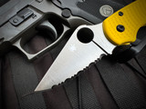 Spyderco Paramilitary 3 Folder Salt Series Yellow FRN Body w/ Magnacut Satin SpyderEdge Full Serrated Blade (2.93") C223SYL