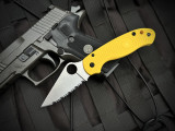 Spyderco Paramilitary 3 Folder Salt Series Yellow FRN Body w/ Magnacut Satin SpyderEdge Full Serrated Blade (2.93") C223SYL