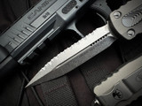 Microtech Dirac Delta D/E Natural Clear Aluminum Body w/ Stonewashed Full Serrated Blade (3.8") 227-12NC