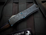 Marfione Select Hera II Mini D/E Black ClawBurst Aluminum Body and Blue Titanium Accents w/ Blue BakerForge CopperMai Damascus Blade (2.875") 1702M-16MS3