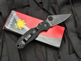 PRE-OWNED Spyderco Paramilitary 3 Salt Series Black Grooved G10 Scales w/ Magnacut Black Plain Edge Blade (3") C223GMCBKP