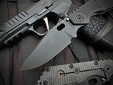 Strider SmF Folder Flamed Titanium and American Flag Motif Black G10 Body w/ Magnacut Black Plain Edge Blade