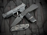 Strider SmF Folder Flamed Titanium and Black G10 Body w/ Magnacut Black Plain Edge Blade