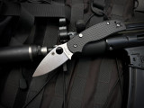 Spyderco Sage 6 Button Lock Folder Carbon Fiber/G10 laminate Body w/ CPM S30V Satin Plain Edge Blade (3") C123CFBCLP