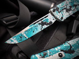 Microtech Combat Troodon S/E Turquoise/White and Black Paint Splatter Aluminum Body w/ M390Mk Plain Edge Blade (3.8") 1143-1TQWHBKSPLS
