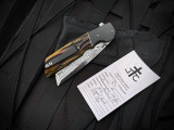 Jason Clark Custom Knives Model 57 Folder Anodized Titanium Frame and Jigged Bone Scales/Zirc Bolster w/ Damasteel Plain Edge Tanto Blade