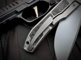 Uldanov Custom Knives Sierra Front Flipper Milled Titanium/Marbled Carbon Fiber Body w/ S90V Tumbled Plain Edge Blade (3.375")
