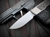 Uldanov Custom Knives Sierra Front Flipper Milled Titanium/Marbled Carbon Fiber Body w/ S90V Tumbled Plain Edge Blade (3.375")