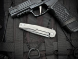 Uldanov Custom Knives R1 Flipper Marbled Carbon Fiber and Titanium Body w/ S90V Tumbled Plain Edge Blade (3.5")