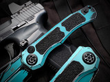 Heretic Knives Wraith Bowie Auto Folder Cel Shade Turquoise Body w/ Magnacut Cel Shade Plain Edge Blade (3.625") H002-CS-TQ