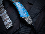 William Henry B12 'Jerome' Folder Turquoise Zinc Matrix Inlaid Hand Carved Sterling Silver Body w/ Wave Damascus Spearpoint Plain Edge Blade (3")