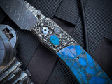 William Henry B12 'Jerome' Folder Turquoise Zinc Matrix Inlaid Hand Carved Sterling Silver Body w/ Wave Damascus Spearpoint Plain Edge Blade (3")