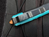 CONSIGNMENT Microtech Ultratech D/E ICCE Show Exclusive Edition Turquoise/Black Body and Dark Orange Hardware w/ Elmax black Plain Edge Blade (3.2") 122-1 ICCE