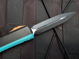 CONSIGNMENT Microtech Ultratech D/E ICCE Show Exclusive Edition Turquoise/Black Body and Dark Orange Hardware w/ Elmax black Plain Edge Blade (3.2") 122-1 ICCE