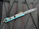 CONSIGNMENT Microtech Ultratech D/E ICCE Show Exclusive Edition Turquoise/Black Body and Dark Orange Hardware w/ Elmax black Plain Edge Blade (3.2") 122-1 ICCE
