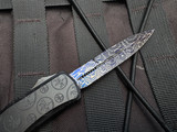CONSIGNMENT Microtech Hera II Mini D/E Black Clawburst Aluminum Body w/ Blued Vegas Forge Damascus Plain Edge Blade (2.8") 1701M-16MS2