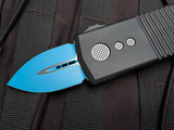 CONSIGNMENT Microtech Exocet Jedi Knight Edition Black Aluminum Body w/ Blue Cerakote Plain Edge Blade (1.95") 157-1JK