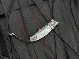 PRE-OWNED William Henry B21 'Breaker' Folder Mother of Pearl Inlaid Carved Sterling Silver Body w/ Hornet's Nest Damascus Plain Edge Blade (3") S/N 24/25