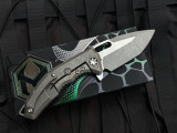 PRE-OWNED Medusa T/E Folder Battleworn Titanium Body w/ Magnacut Battleworn Plain Edge Blade (3") H009-5A-TIBATTLE