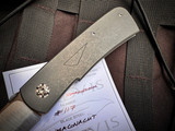 CONSIGNMENT Birdvis Hitchcock Framelock Folder Stonewashed Titanium Body w/ Magnacut Satin Plain Edge Blade