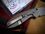 CONSIGNMENT Krein Knives Alpha Framelock Folder Checkered Titanium Body w/ CPM S35VN Hollow Grind, Acid Washed Finished Blade