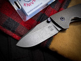 CONSIGNMENT Krein Knives Alpha Framelock Folder Checkered Titanium Body w/ CPM S35VN Hollow Grind, Acid Washed Finished Blade
